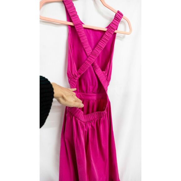 Peter Som Hot Pink Tiered Barbiecore Cross Back Semi Formal Summer Midi Dress 6 - Picture 13 of 15